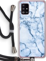 Case Company® - Samsung Galaxy A51 5G hoesje met Koord - Blauw marmer - Telefoonhoesje met Zwart Koord - Bescherming aan alle Kanten en Over de Schermrand