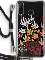 Case Company® - Huawei P30 Lite hoesje met Koord - Painted wildflowers - Telefoonhoesje met Zwart Koord - Bescherming aan alle Kanten en Over de Schermrand