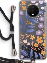 Case Company® - OnePlus 7T hoesje met Koord - Flowers with blue leaves - Telefoonhoesje met Zwart Koord - Bescherming aan alle Kanten en Over de Schermrand