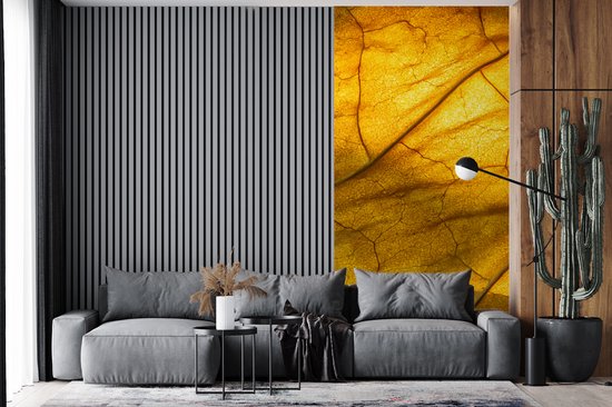 Papier Peint - Papier Papier peint photo Feuilles - Structure - Jaune - Largeur 120 cm x Hauteur 240 cm