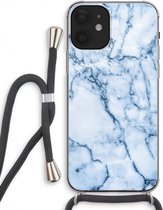 Case Company® - iPhone 12 hoesje met Koord - Blauw marmer - Telefoonhoesje met Zwart Koord - Extra Bescherming aan alle Kanten en Over de Schermrand