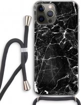 Case Company® - iPhone 12 Pro hoesje met Koord - Zwart Marmer - Telefoonhoesje met Zwart Koord - Extra Bescherming aan alle Kanten en Over de Schermrand