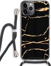 Case Company® - iPhone 11 Pro Max hoesje met Koord - Gouden marmer - Telefoonhoesje met Zwart Koord - Extra Bescherming aan alle Kanten en Over de Schermrand