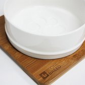 BeOneBreed Ceramic & Bamboo Bowl Duo - 2 Keramische Drink- & Voerbakken met bamboe standaard  - Wit  - Small of Medium - Small