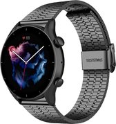 Stalen Smartwatch bandje - Geschikt voor  Amazfit GTR 3 - Pro roestvrij stalen band - zwart - GTR 3 & GTR 3 Pro - Strap-it Horlogeband / Polsband / Armband