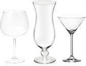 Cocktails maken glazen set - 12x stuks - 3 verschillende soorten/4x per soort - Gin/Tonic - Martini- Hurricane