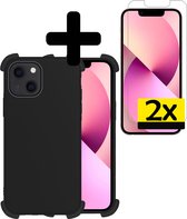 Hoes voor iPhone 13 Hoesje Zwart Met 2x Screenprotector Shockproof - Hoes voor iPhone 13 Case - Shockproof Hoes voor iPhone 13 Hoes Met 2x Screenprotector - Zwart