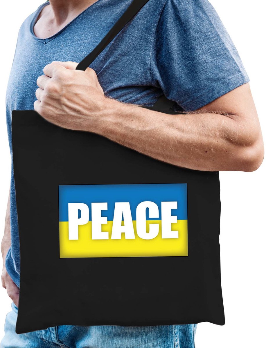 Bellatio Decorations tas - Peace - I stand with Ukraine - zwart - Oekraine - Oekraiense vlag