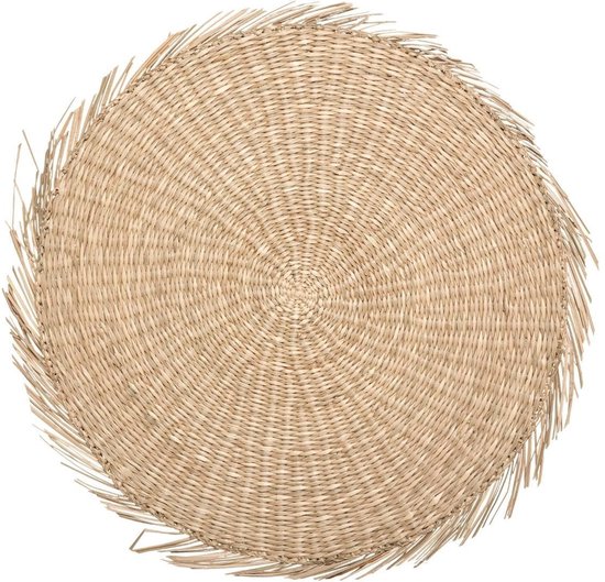 Set de 8x sets de table ronds raphia naturel - 38 cm - Dessous de table