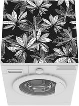 Wasmachine beschermer mat - Zwart - Wit - Patronen - Bladeren - Natuur - Breedte 60 cm x hoogte 60 cm