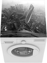 Wasmachine beschermer mat - Luchtfoto van het Shanghai World Financial Center in de ochtend - zwart wit - Breedte 60 cm x hoogte 60 cm