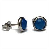 Aramat jewels ® - Oorbellen zweerknopjes donker blauw cats eye chirurgisch staal 8mm