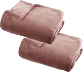 2x Stuks Fleece deken/fleeceplaid oud roze 130 x 180 cm polyester - Bankdeken - Fleece deken - Fleece plaid