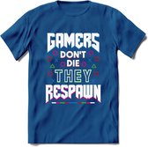 Gamers don't die T-shirt | Gaming kleding | Grappig game verjaardag cadeau shirt Heren – Dames – Unisex | - Donker Blauw - XXL