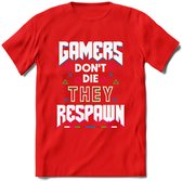 Gamers don't die T-shirt | Gaming kleding | Grappig game verjaardag cadeau shirt Heren – Dames – Unisex | - Rood - XXL