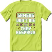Gamers don't die pixel T-shirt | Gaming kleding | Grappig game verjaardag cadeau shirt Heren – Dames – Unisex | - Groen - 3XL