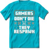 Gamers don't die pixel T-shirt | Oranje | Gaming kleding | Grappig game verjaardag cadeau shirt Heren – Dames – Unisex | - Blauw - XXL