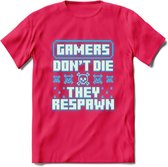 Gamers don't die pixel T-shirt | Neon Blauw | Gaming kleding | Grappig game verjaardag cadeau shirt Heren – Dames – Unisex | - Roze - S