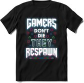 Gamers don't die T-shirt | Neon | Gaming kleding | Grappig game verjaardag cadeau shirt Heren – Dames – Unisex | - Zwart - M