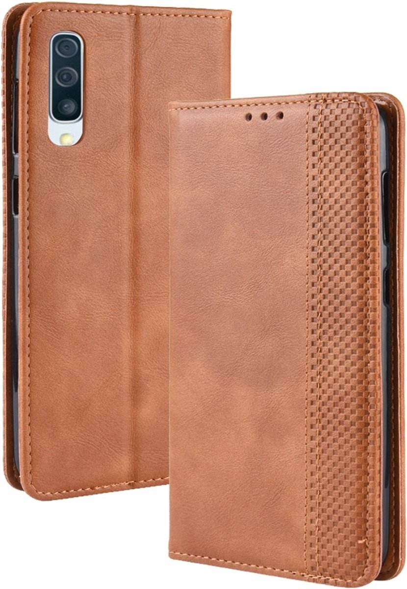 Mobigear Telefoonhoesje geschikt voor Samsung Galaxy A50 Hoesje | Mobigear Sensation Bookcase Portemonnee | Pasjeshouder voor 3 Pasjes | Telefoonhoesje voor Pinpas / OV Kaart / Rijbewijs - Cognac