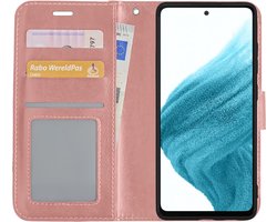 Hoesje - Met Pasjeshouder - Geschikt voor Samsung Galaxy A53 - Luxe Bookcase Portemonee - Flip Case - Kunstleer Book Case - Flipcase - Book Cover - Walletcase - Portemonneehoes - Rosé goud