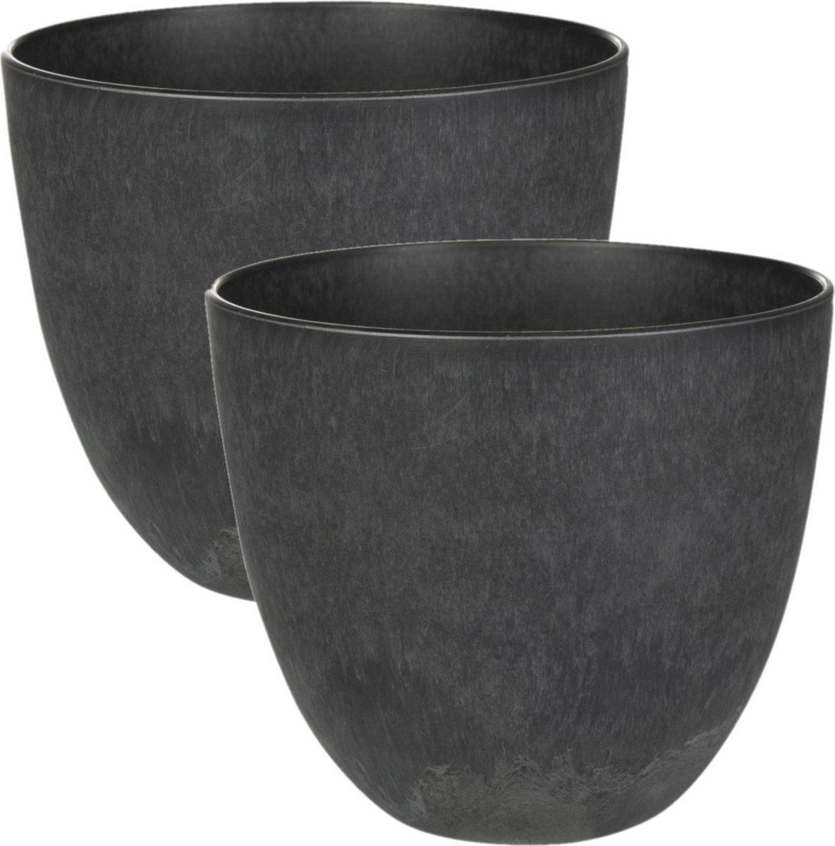 Ter Steege Bloempot - 2x - zwart - natuursteen look - D23 x H20 cm - voor binnen/buiten
