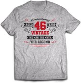 46 Jaar Legend - Feest kado T-Shirt Heren / Dames - Antraciet Grijs / Rood - Perfect Verjaardag Cadeau Shirt - grappige Spreuken, Zinnen en Teksten. Maat M