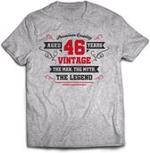 46 Jaar Legend - Feest kado T-Shirt Heren / Dames - Antraciet Grijs / Rood - Perfect Verjaardag Cadeau Shirt - grappige Spreuken, Zinnen en Teksten. Maat 3XL