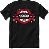 1987 Premium Quality | Feest Kado T-Shirt Heren - Dames | Rood - Wit | Perfect Verjaardag Cadeau Shirt | Grappige Spreuken - Zinnen - Teksten | Maat XL