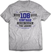 108 Jaar Legend - Feest kado T-Shirt Heren / Dames - Antraciet Grijs / Donker Blauw - Perfect Verjaardag Cadeau Shirt - grappige Spreuken, Zinnen en Teksten. Maat S