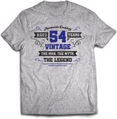 54 Jaar Legend - Feest kado T-Shirt Heren / Dames - Antraciet Grijs / Donker Blauw - Perfect Verjaardag Cadeau Shirt - grappige Spreuken, Zinnen en Teksten. Maat XXL