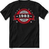 1983 Premium Quality | Feest Kado T-Shirt Heren - Dames | Rood - Zilver | Perfect Verjaardag Cadeau Shirt | Grappige Spreuken - Zinnen - Teksten | Maat M