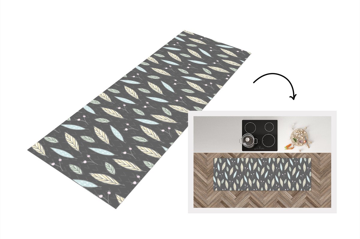 KitchenYeah Keukenloper - Loper keuken - Patronen - Bladeren - Natuur - 180x60 cm - Keukenloper vinyl Multicolor