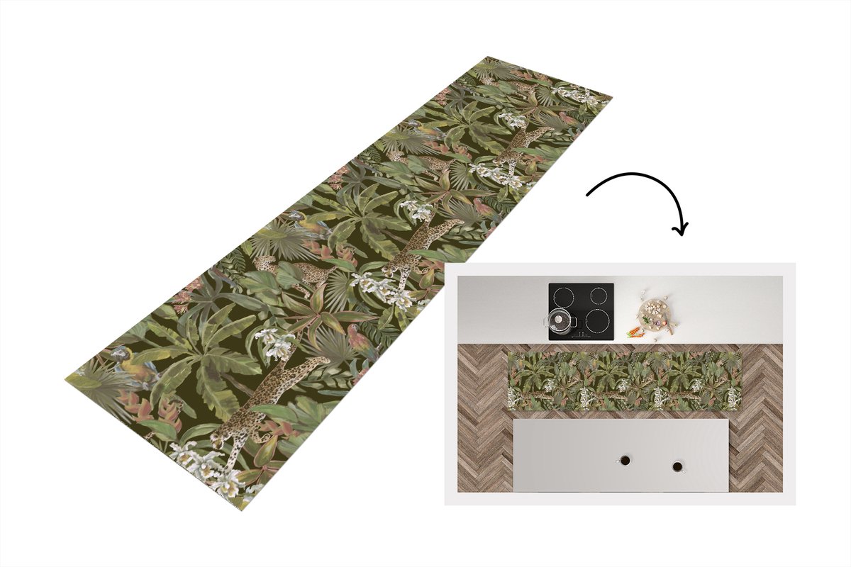 KitchenYeah Keukenloper - Loper keuken - Jungle - Dieren - Vintage - Patroon - 240x60 cm - Keukenloper vinyl Multicolor