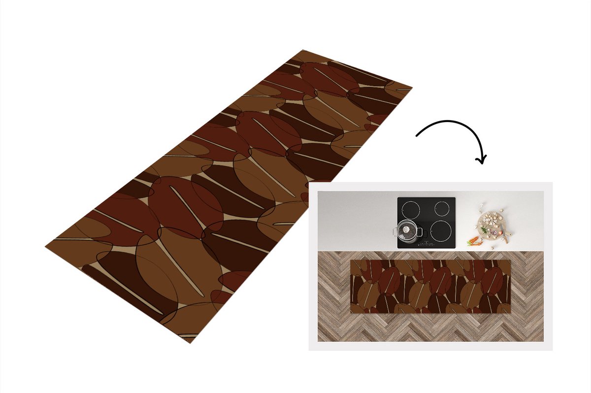 KitchenYeah Keukenloper - Loper keuken - Koffiebonen - Patronen - Coffee - 180x60 cm - Keukenloper vinyl Multicolor