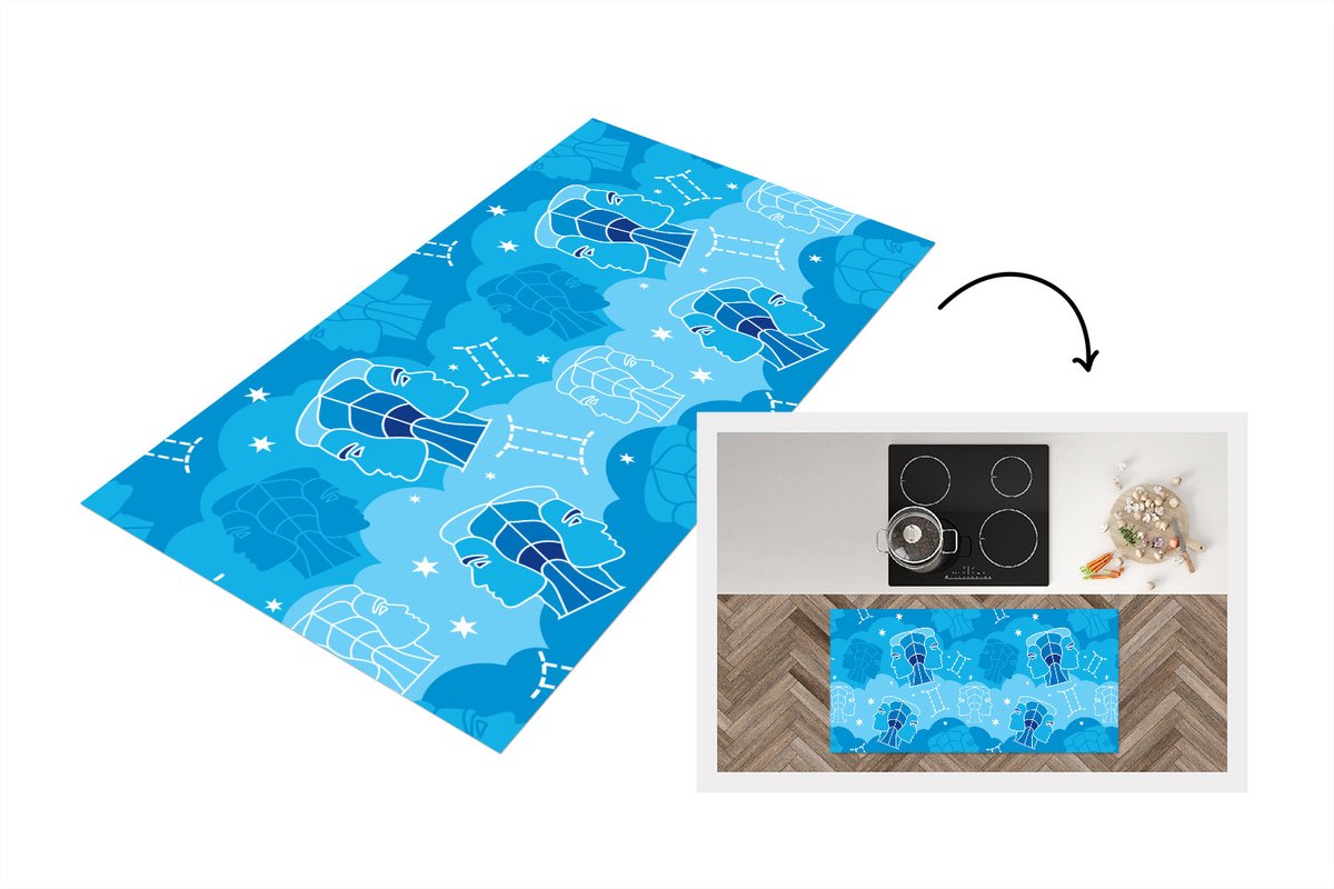 KitchenYeah Keukenloper - Loper keuken - Zodiac - Tweeling - Design - 120x60 cm - Keukenloper vinyl Multicolor