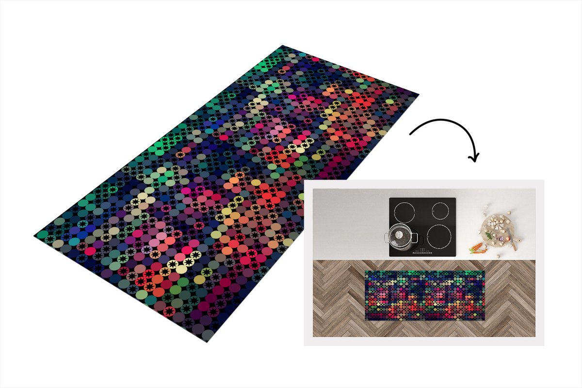 KitchenYeah Keukenloper - Loper keuken - Sterren - Regenboog - Stippen - Geometrie - Design - 120x50 cm - Keukenloper vinyl Multicolor
