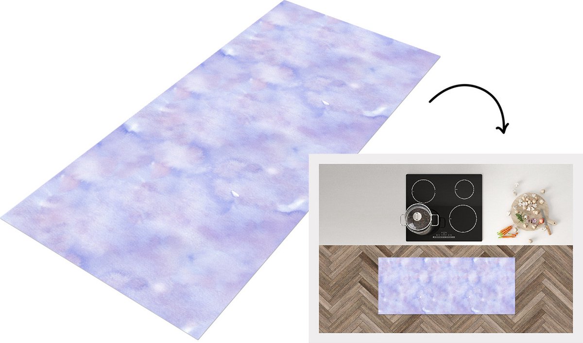 KitchenYeah Keukenloper - Loper keuken - Waterverf - Patroon - Paars - 120x50 cm - Keukenloper vinyl Multicolor