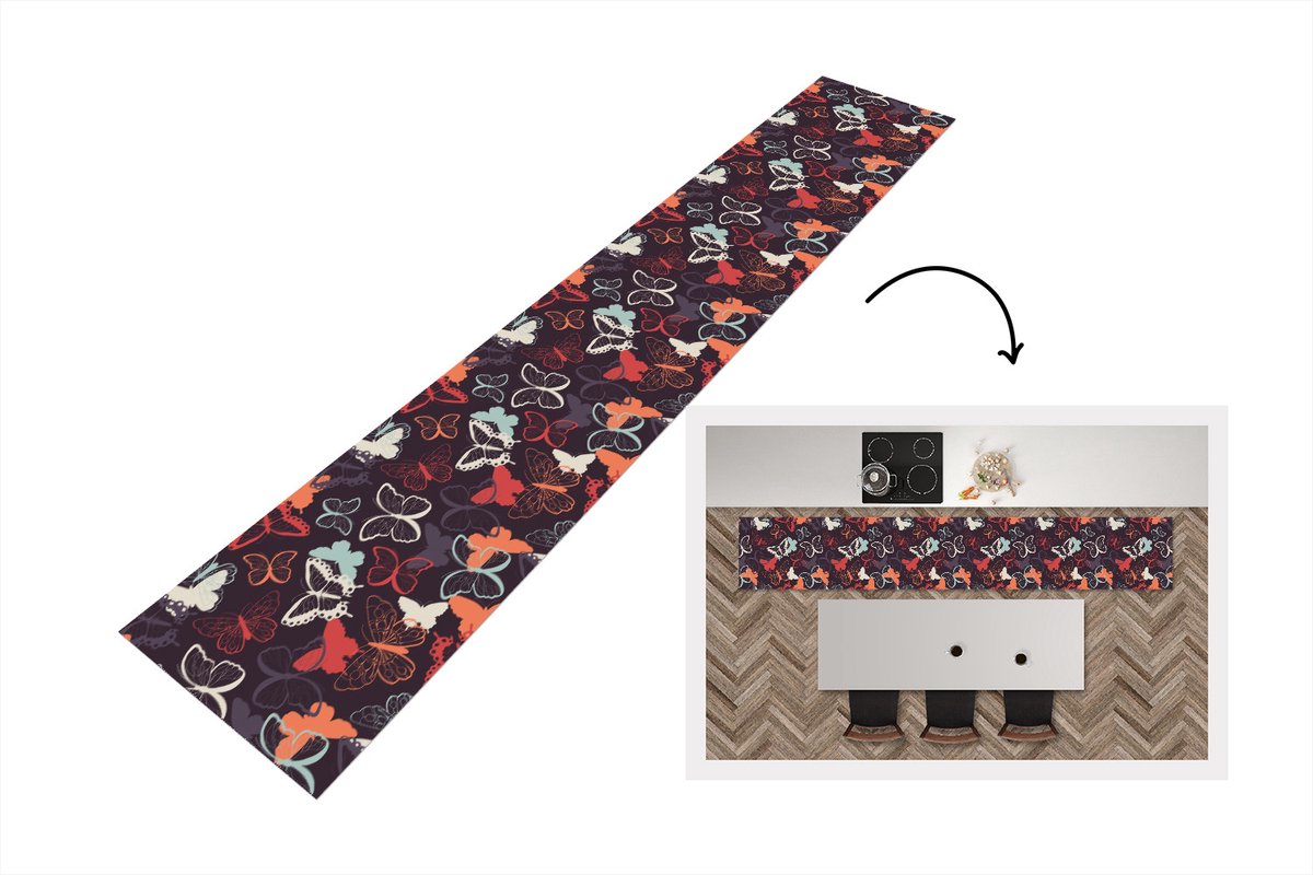 KitchenYeah Keukenloper - Loper keuken - Vlinders - Patronen - Abstract - 300x50 cm - Keukenloper vinyl Multicolor