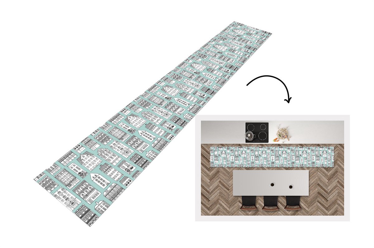 KitchenYeah Keukenloper - Loper keuken - Patronen - Huis - Skyline - Keukenloper vinyl multicolor