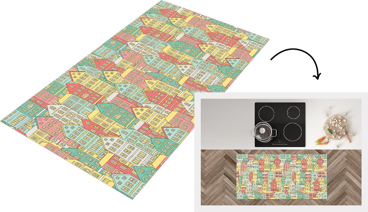 KitchenYeah Keukenloper - Loper keuken - Huis - Patronen - Pastel - 120x60 cm - Keukenloper vinyl Multicolor