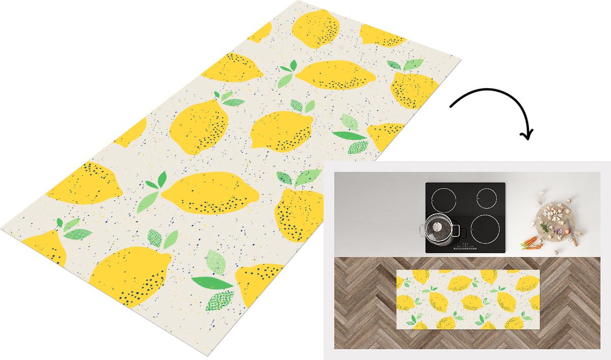 KitchenYeah Keukenloper - Loper keuken - Citroen - Fruit - Vintage - Design - 120x50 cm - Keukenloper vinyl Multicolor