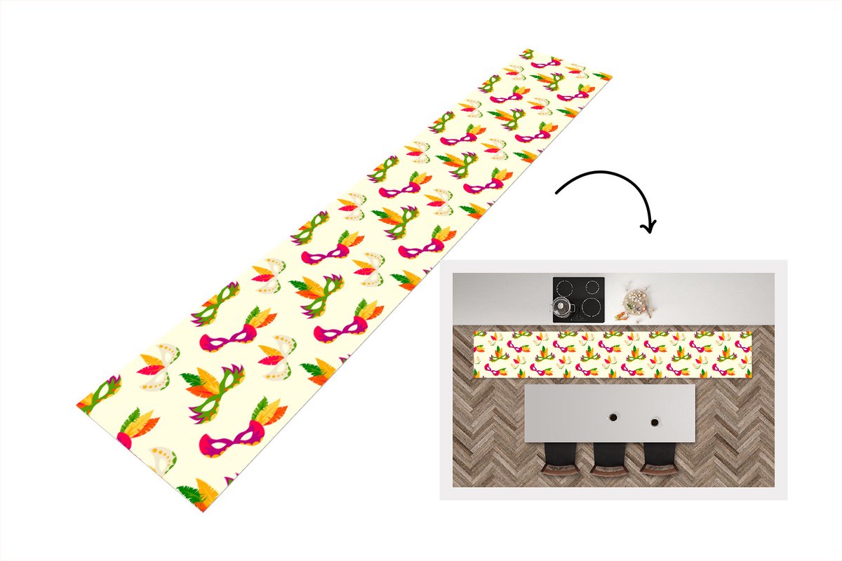KitchenYeah Keukenloper - Loper keuken - Carnaval - Masker - Patronen - Keukenloper vinyl multicolor, foto 5