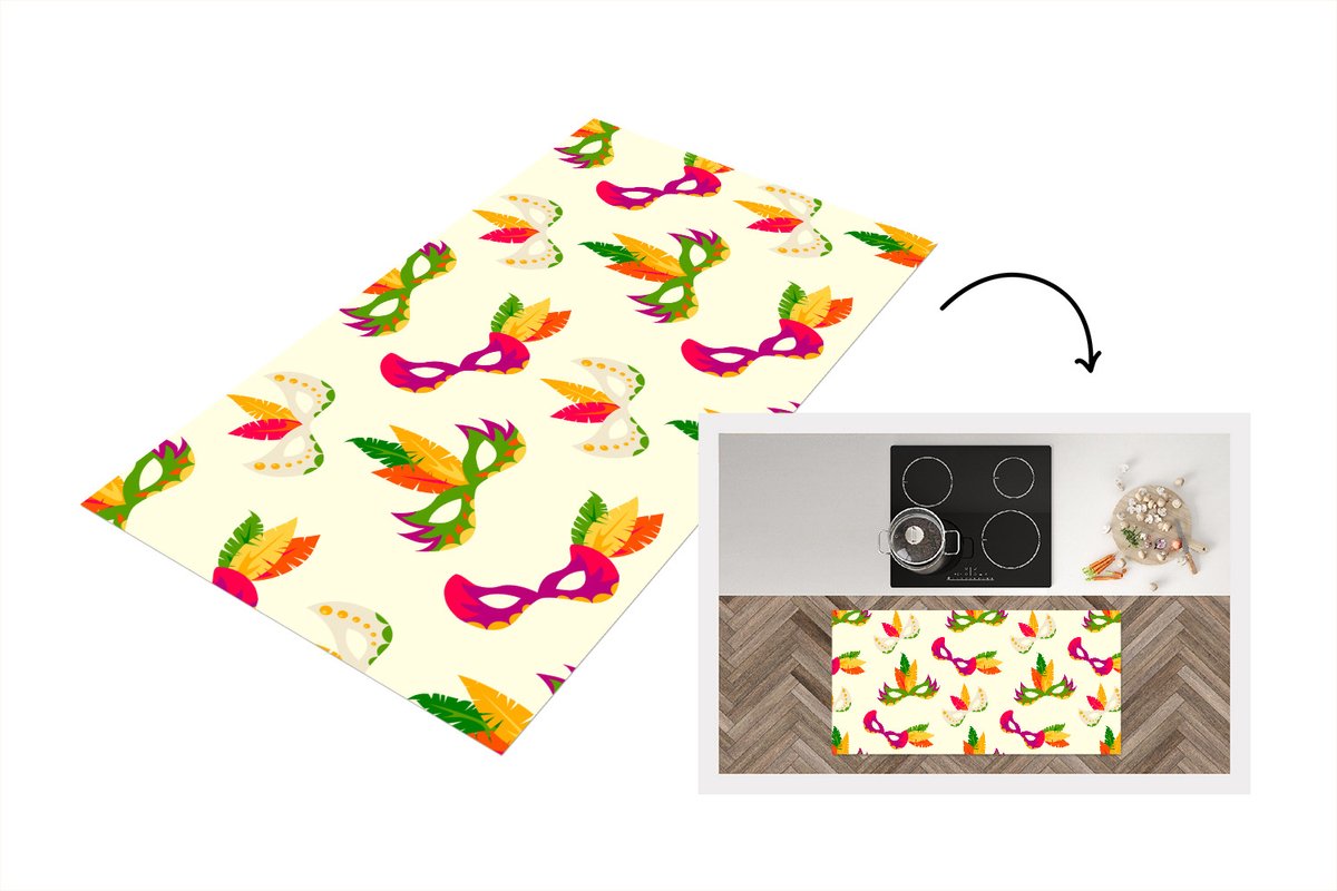 KitchenYeah Keukenloper - Loper keuken - Carnaval - Masker - Patronen - Keukenloper vinyl multicolor, foto 7