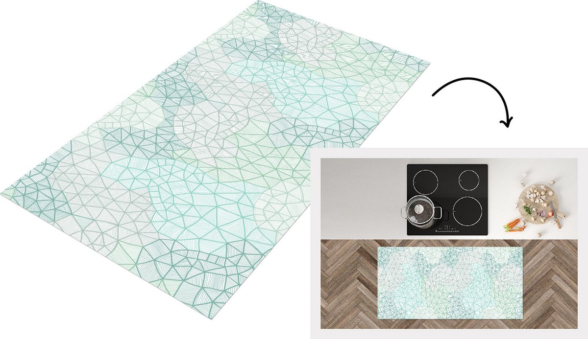 KitchenYeah Keukenloper - Loper keuken - Geometrie - Patroon - Groen - 120x60 cm - Keukenloper vinyl Multicolor