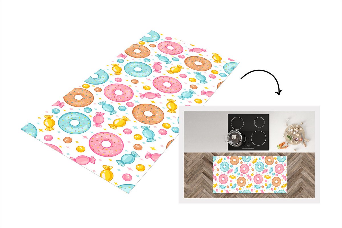 KitchenYeah Keukenloper - Loper keuken - Snoep - Donuts - Patronen - 120x60 cm - Keukenloper vinyl Multicolor