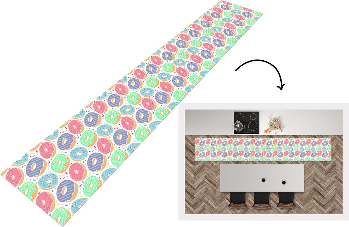 KitchenYeah Keukenloper - Loper keuken - Donut - Patronen - Pastel - 300x50 cm - Keukenloper vinyl Multicolor