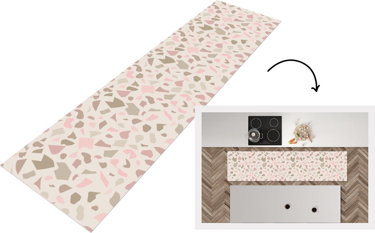 KitchenYeah Keukenloper - Loper keuken - Marmer - Pastel - Patronen - 240x60 cm - Keukenloper vinyl Multicolor