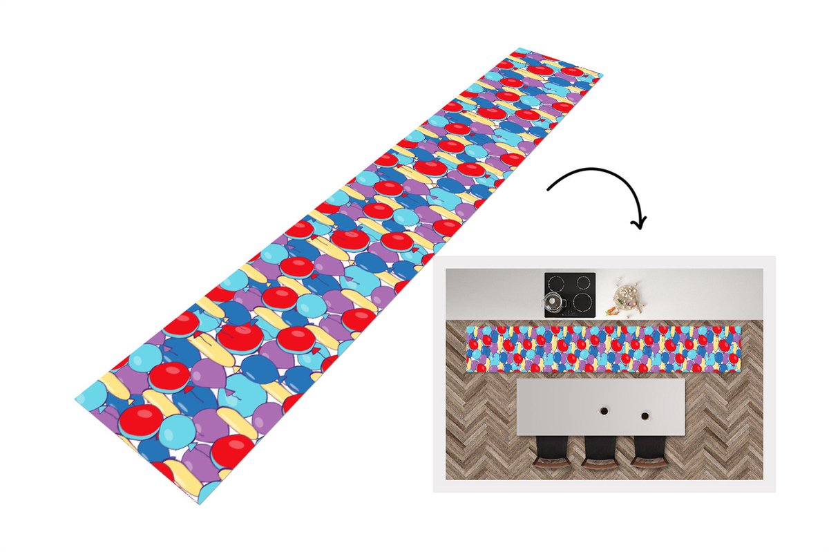 KitchenYeah Keukenloper - Loper keuken - Ballonnen - Patronen - Feest - 300x50 cm - Keukenloper vinyl Multicolor