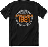 1921 Limited Edition | Feest Kado T-Shirt Heren - Dames | Zilver - Goud | Perfect Verjaardag Cadeau Shirt | Grappige Spreuken - Zinnen - Teksten | Maat S